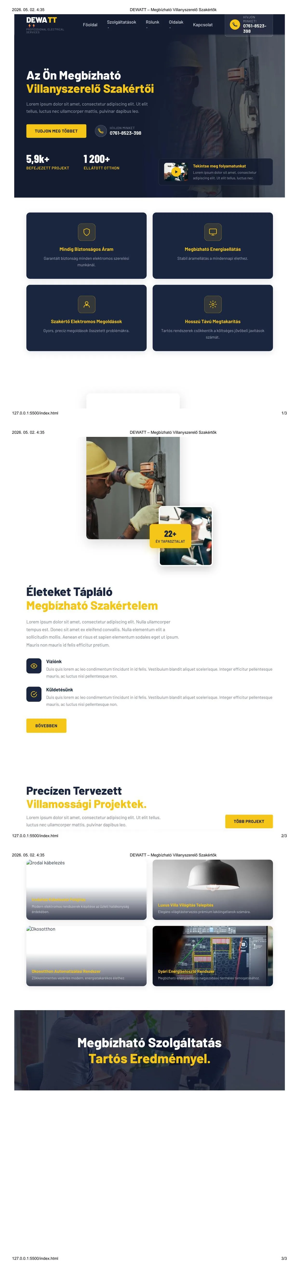 DEWATT villanyszerelő weboldal