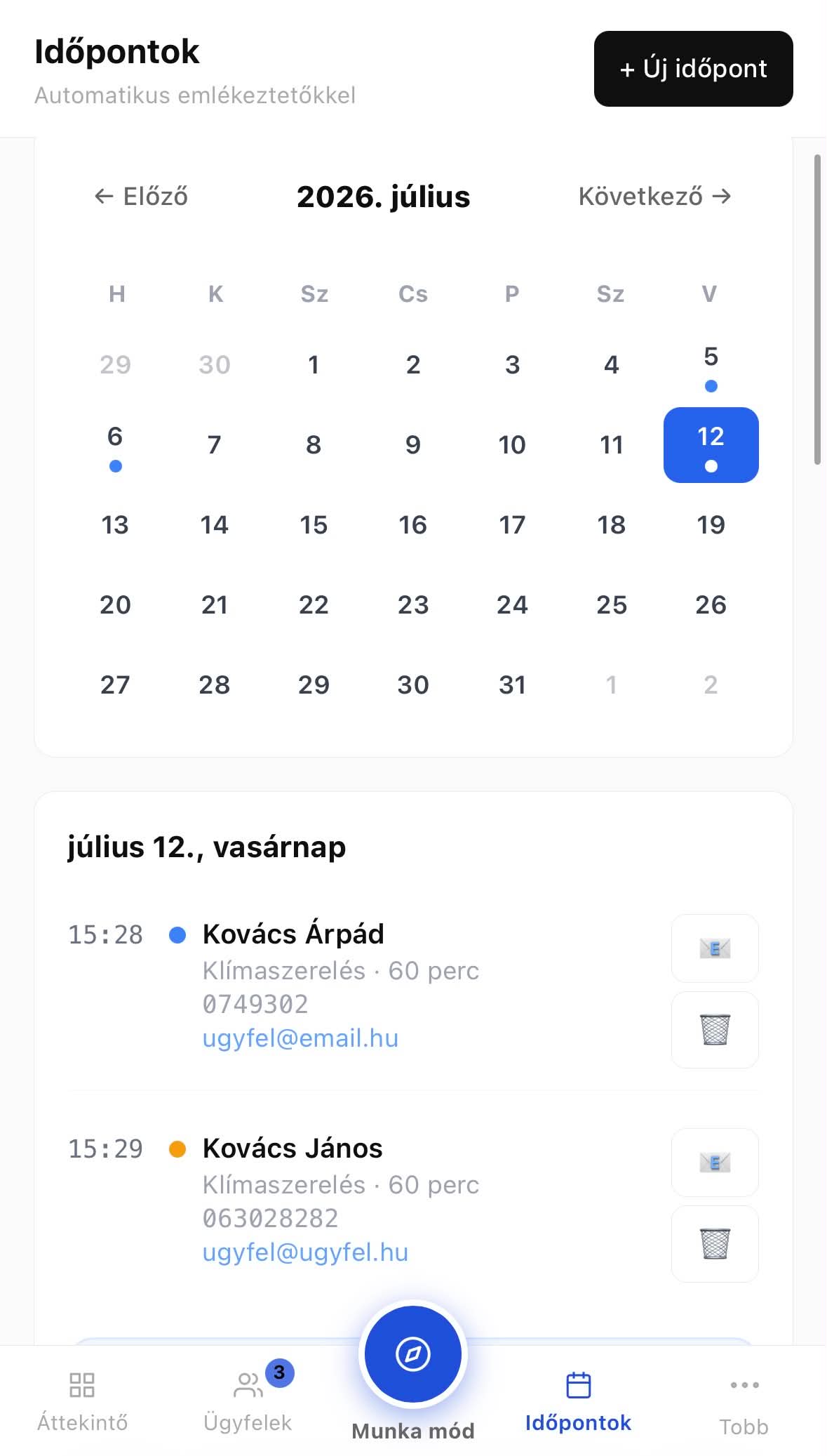 SmartFlow OS naptár és időpontok